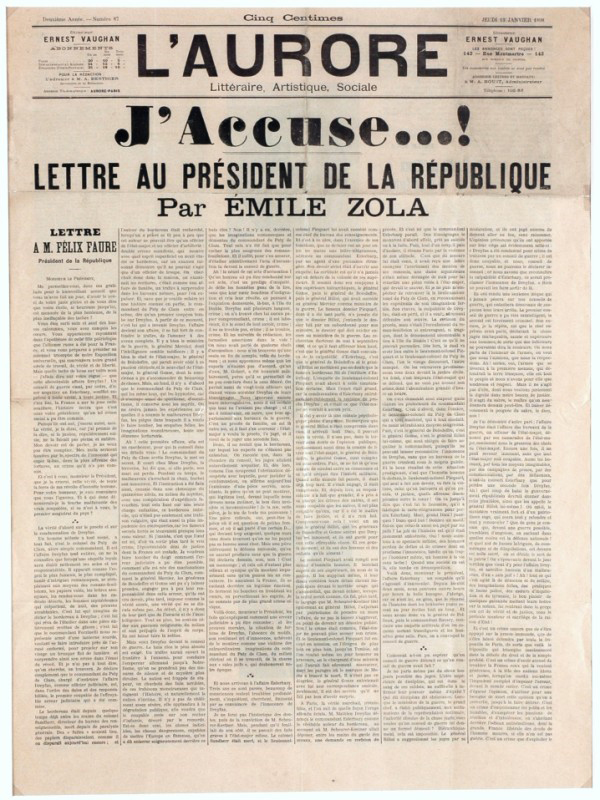 "J'accuse" - Front page of newspaper L'Aurore