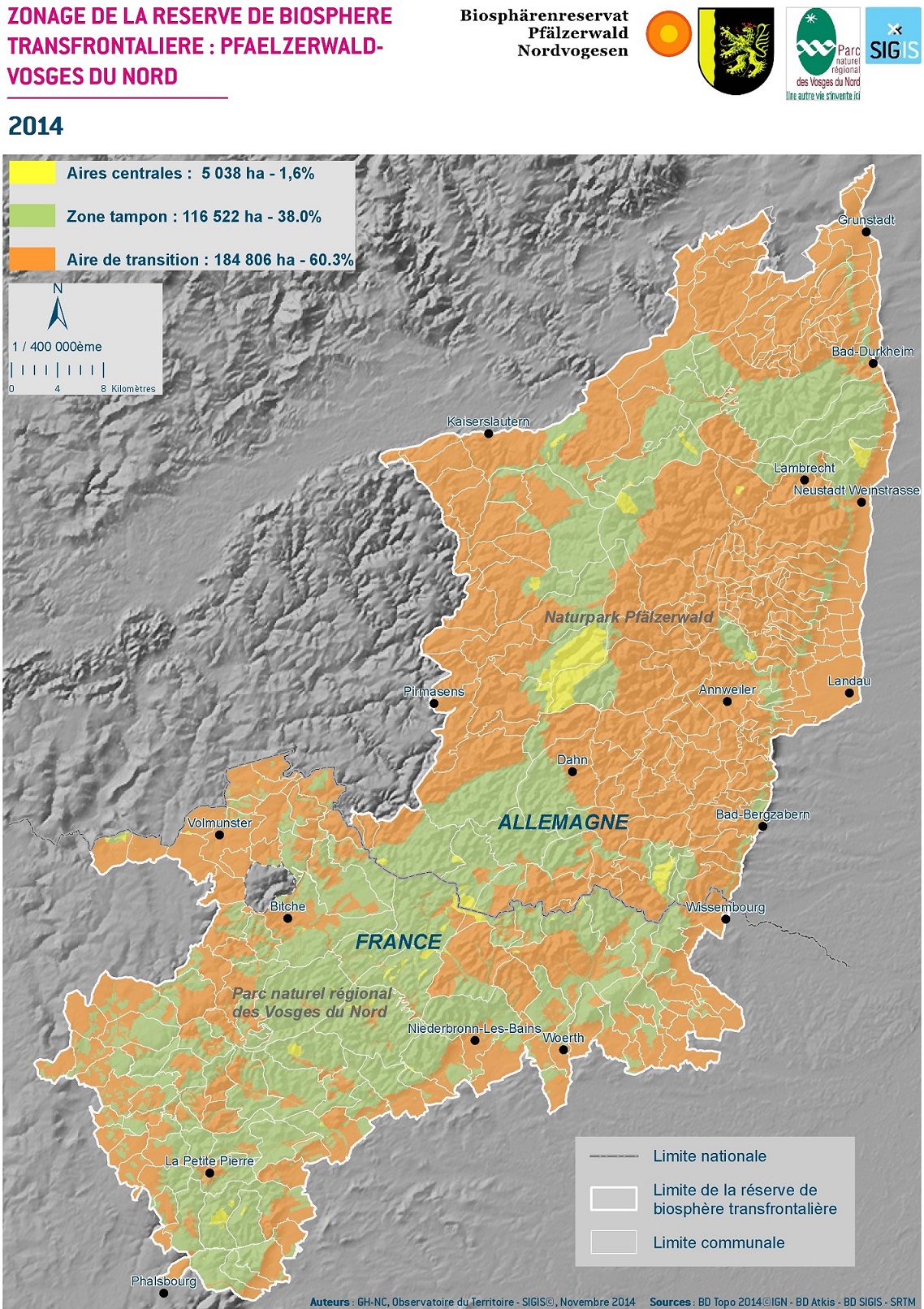 Map of the Vosges du Nord - Pfälzerwald biosphere © GH-NC - licence [CC BY-SA 4.0] from Wikimedia Commons