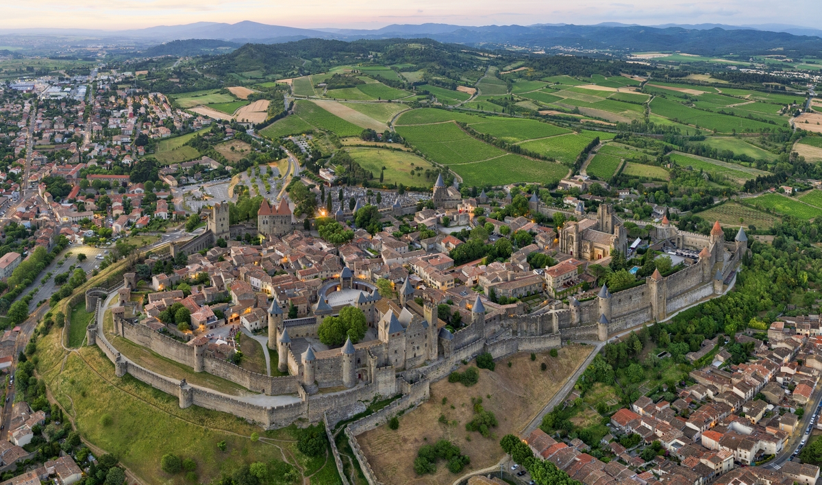 The Cité of Carcassonne from above © Chensiyuan - licence [CC BY-SA 4.0] from Wikimedia Commons