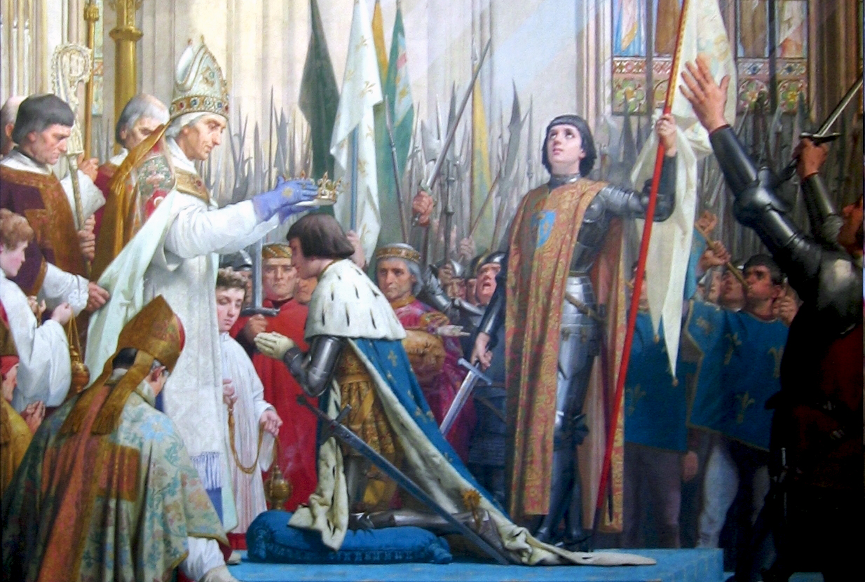 Coronation of Charles VII in the presence of Joan of Arc. Painting by by E. Lenepveu