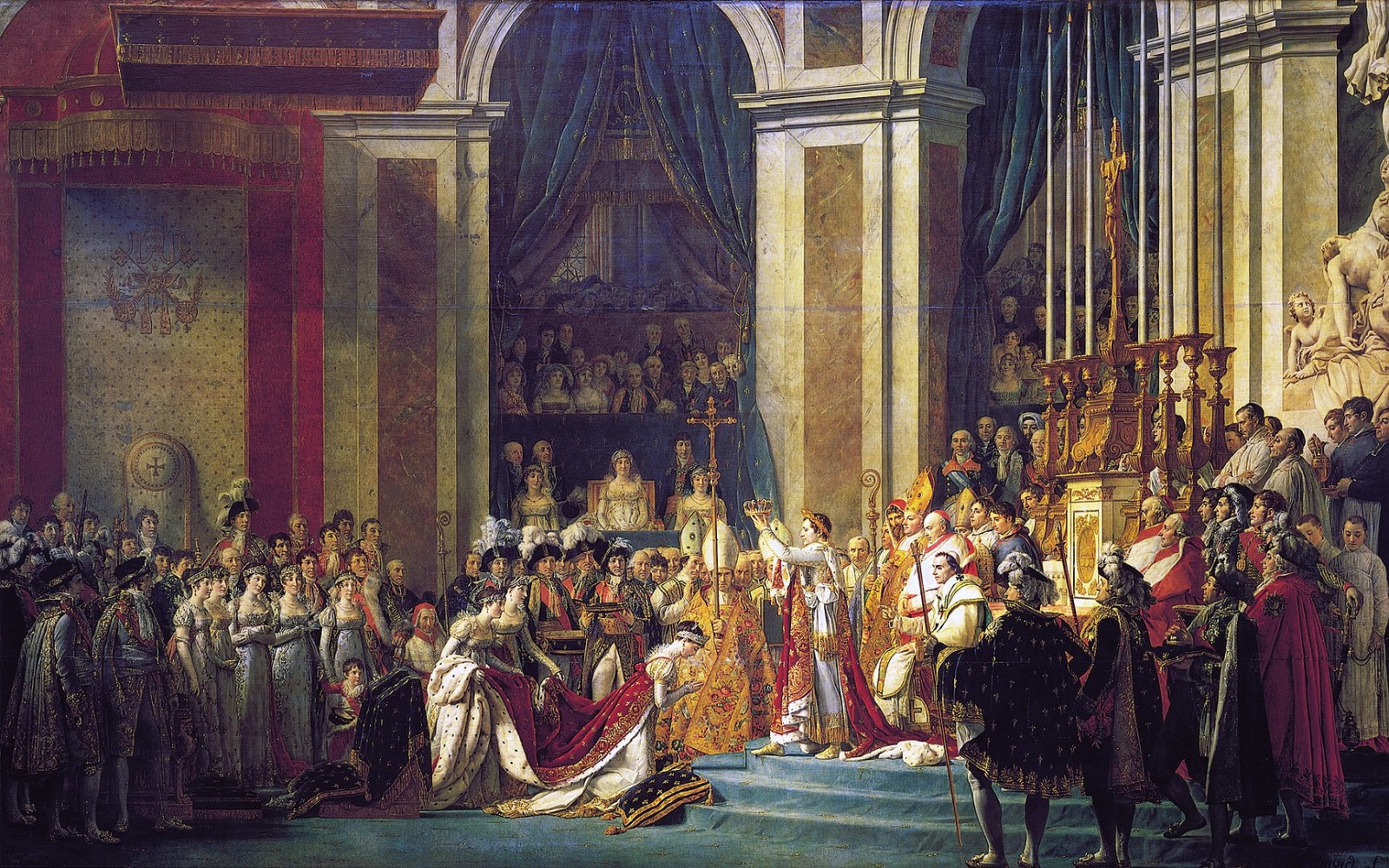 Coronation of Napoleon inside the cathedral. Painting by Jacques-Louis David
