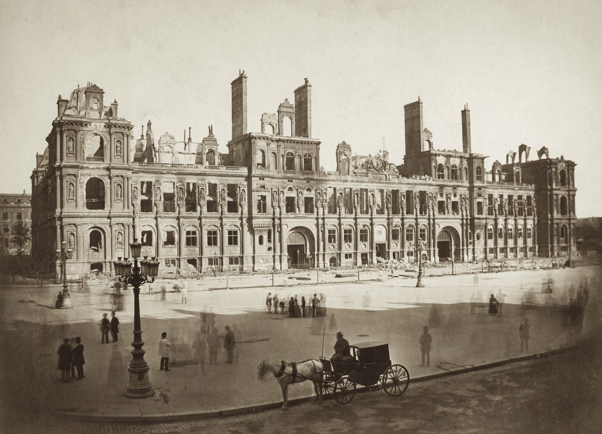 The Paris City-Hall in ruins after the Paris Commune set fire on the edifice in May 1871