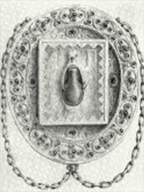 Engraving depicting the Holy Ampulla
