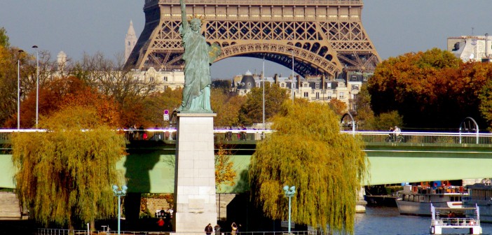 Statue of Liberty and Eiffel Tower from Pont Mirabeau Paris © French Moments
