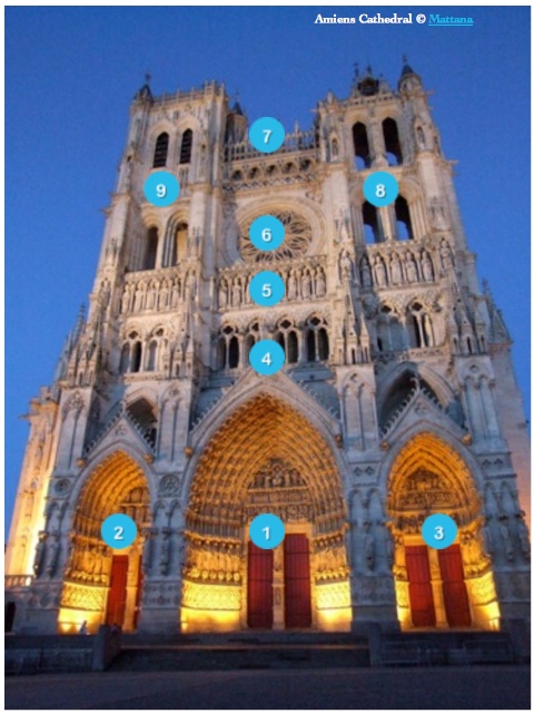 Façade of Amiens Cathedral © Mattana, wikipedia commons