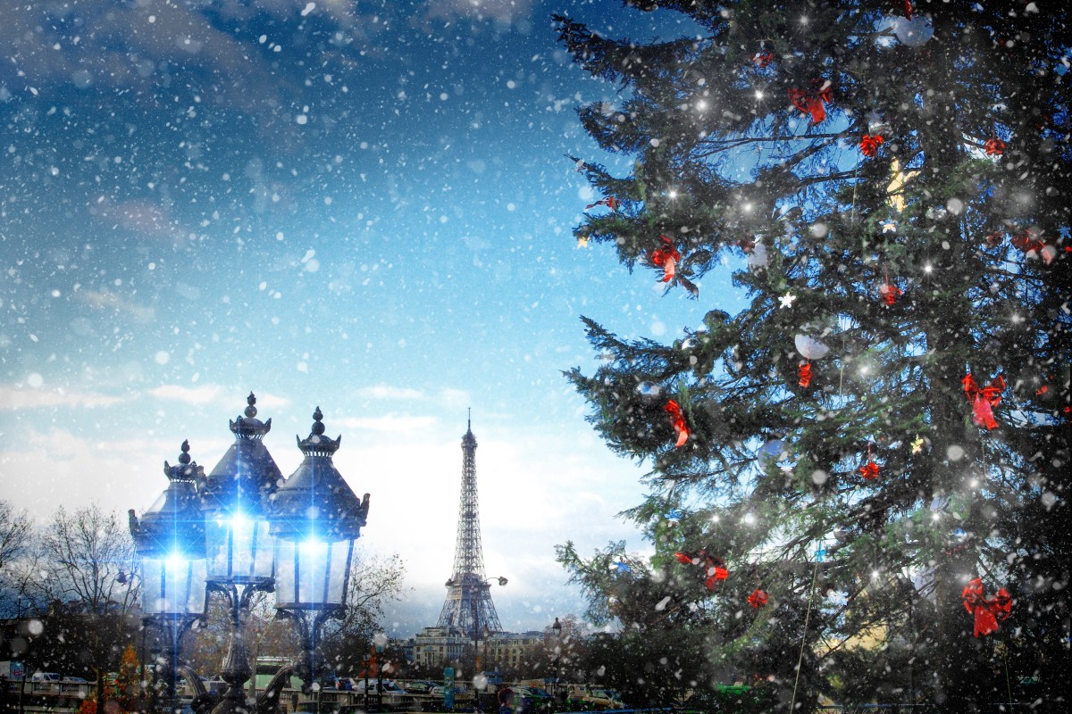 A Christmas tree made of Louis Vuitton items is on display in the window of  the luxury brand flagship store for the holiday season on the Champs  Elysees in Paris, France, November