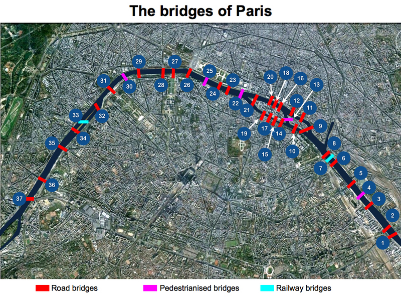 Seine in Paris Bridges Map
