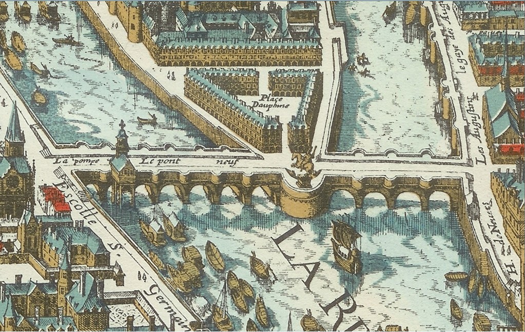 Pont Neuf and Place Dauphine in 1615 - Plan de Mérian