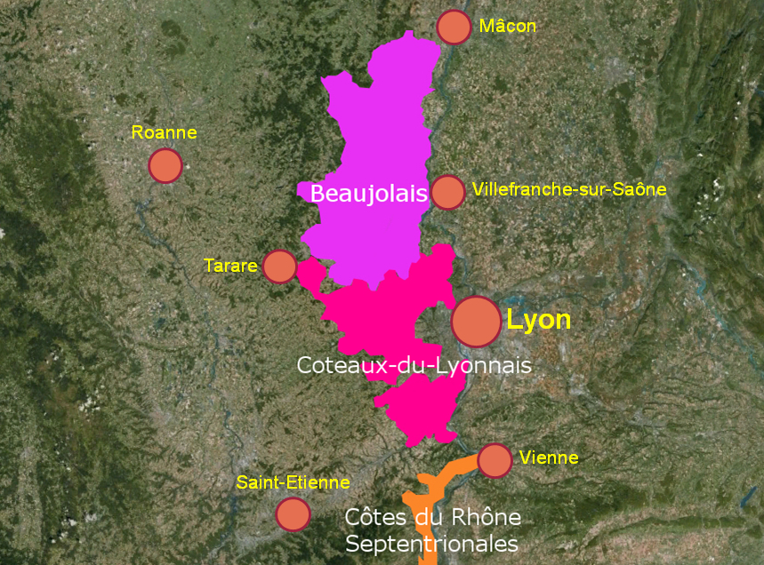 Map of the Lyon area vineyards 