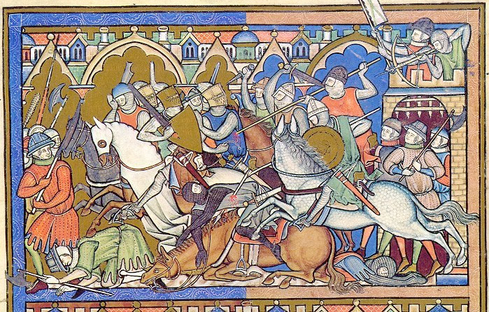 Warriors in the Albigean crusade, illumination mid-XIII cent. © Bible de Maciéjowsky
