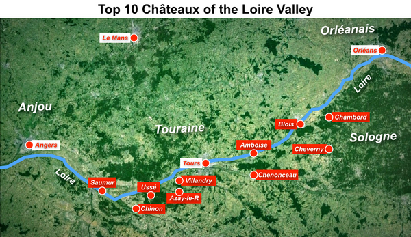 Map of the 10 most beautiful chateaux of the Loire by French Moments