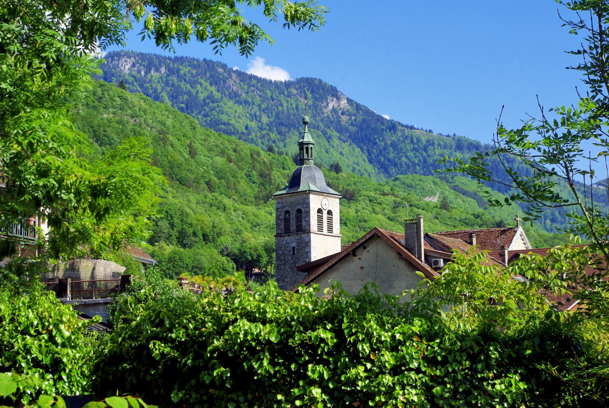 Village Talloires With Church At Lake Of Annecy Stock 