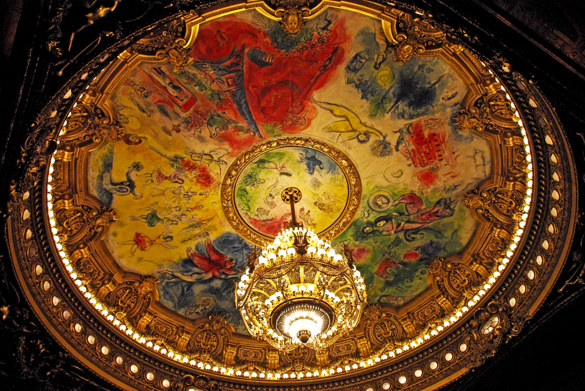 Ceiling painted by Marc Chagall and Chandelier, Auditorium of Palais Garnier © French Moments