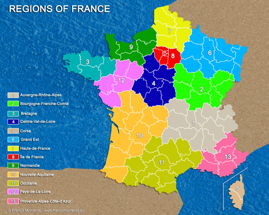 Regions of France General Map June 2016 copyright French Moments