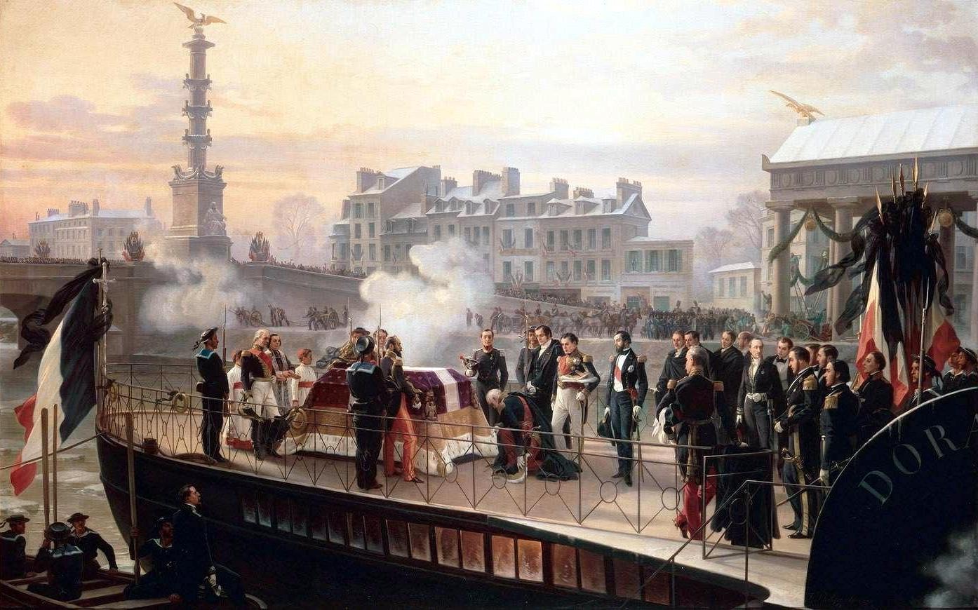 The arrival of the Dorade at Courbevoie on 14th December 1840. Painting by Félix Philippoteaux, 1867.