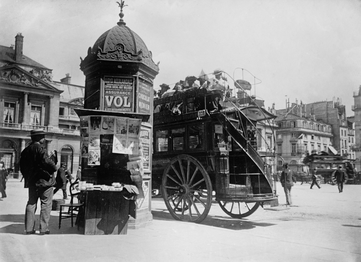 Traditional newspaper kiosks of Paris in the 19th century
