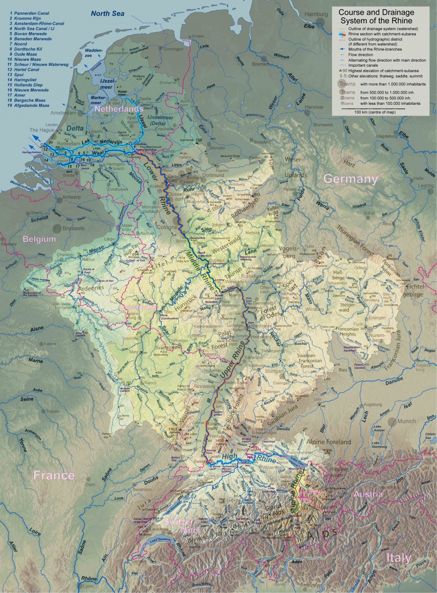 Rhine and Meuse Watersheds © WWasser - licence [CC BY-SA 3.0] from Wikimedia Commons