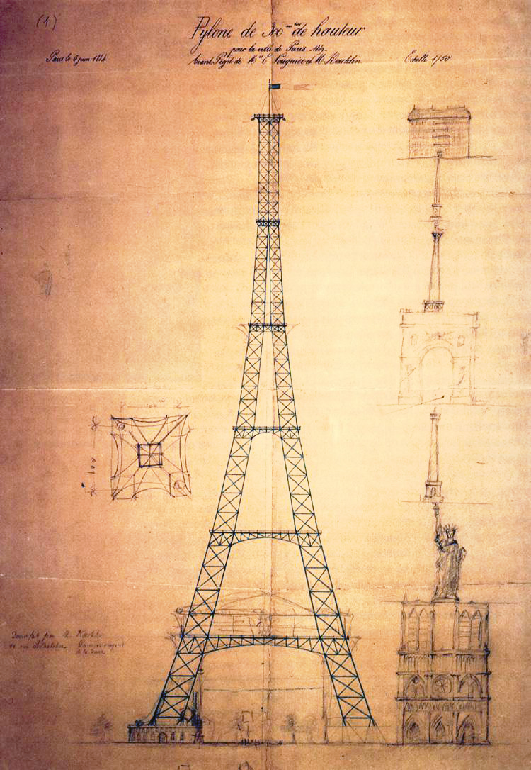 The original sketch of the super-tall tower by Kœchlin (Public Domain)