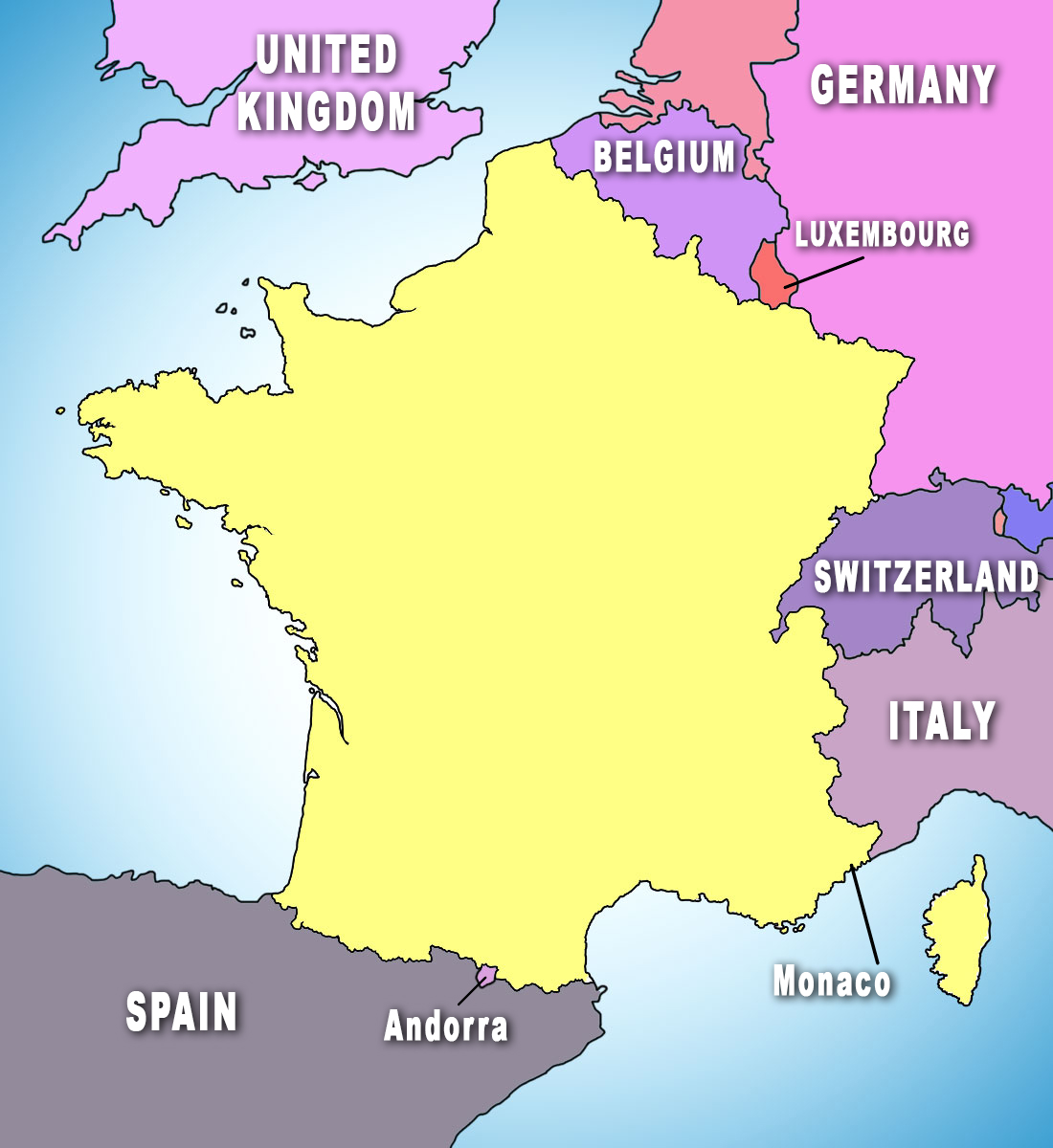 Bordering countries of France Map © French Moments