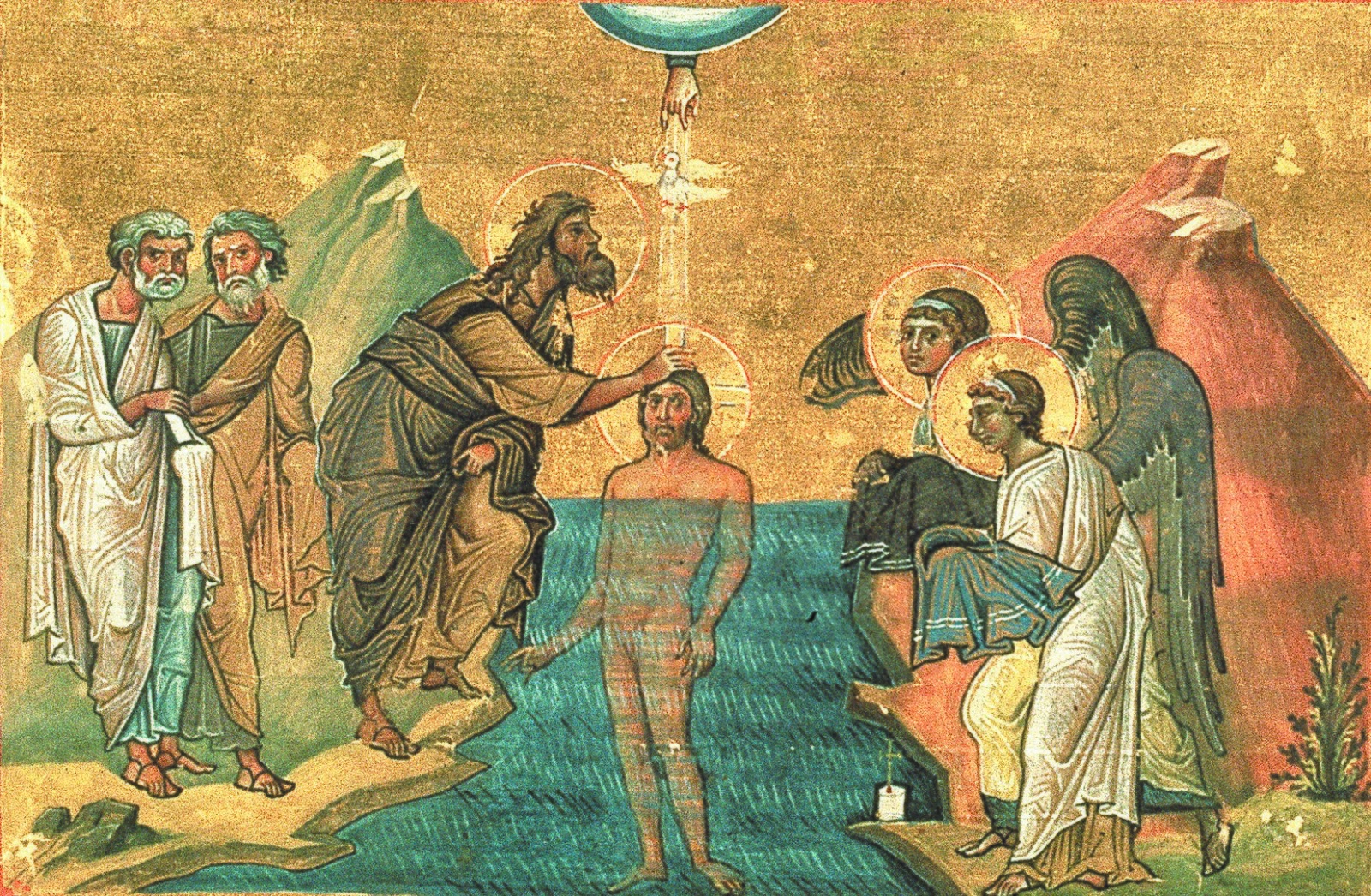 The Baptism of Jesus by John the Baptist - Menologe of Basil II (late 10th century)