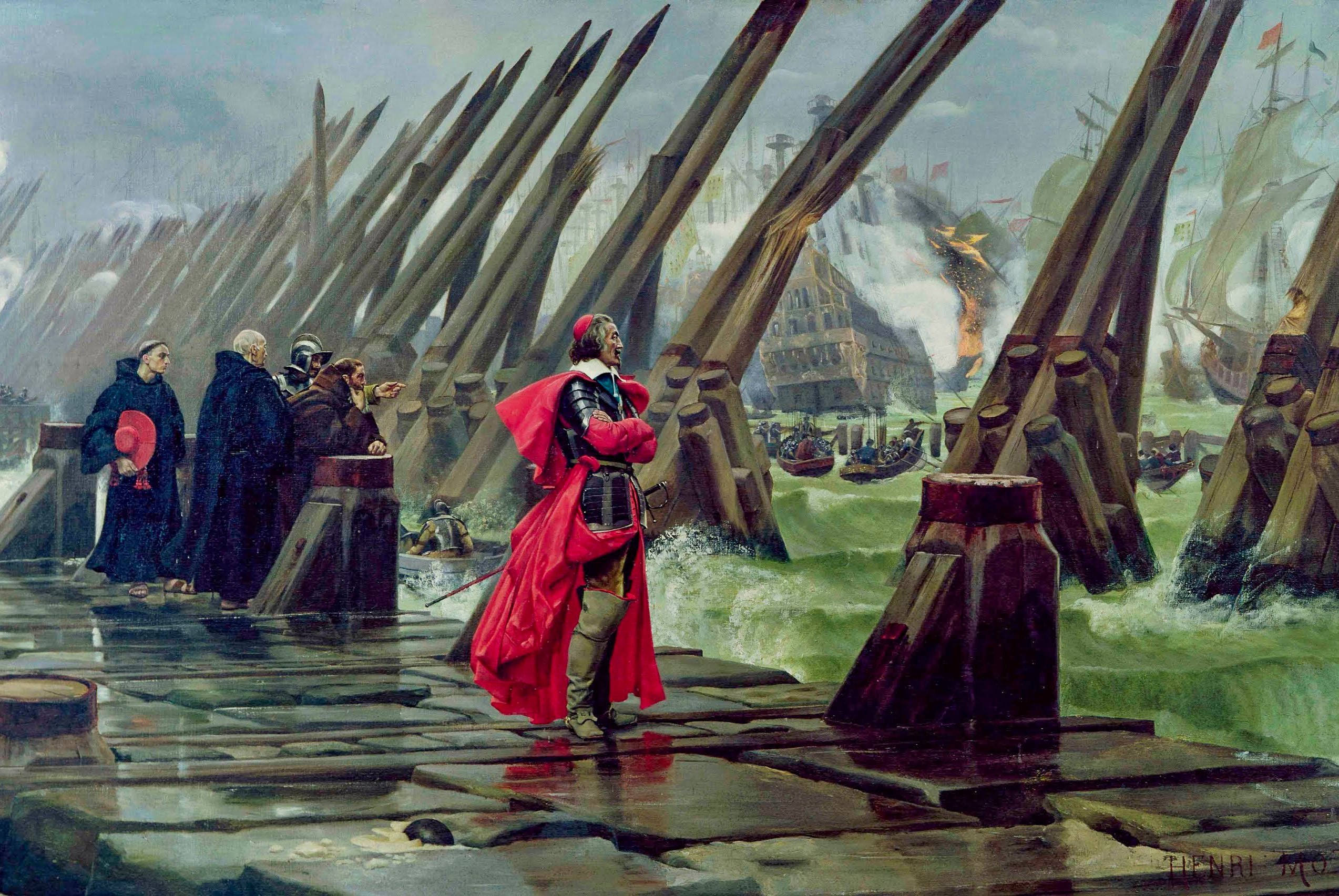 Richelieu inspecting the siege of La Rochelle. Painting by Henri Motte 1881