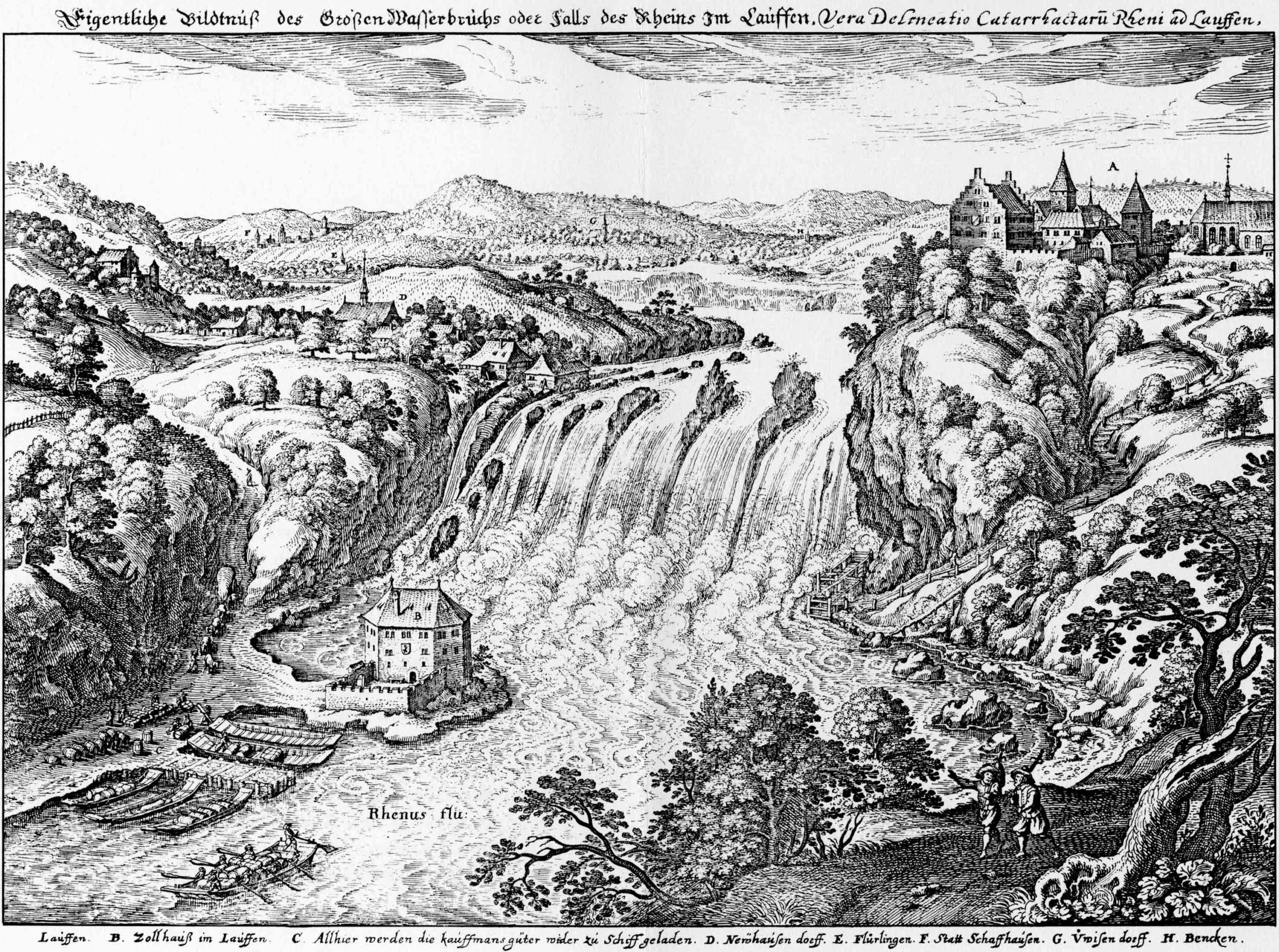 Depiction of the Rhine Falls in 1642 by Merian