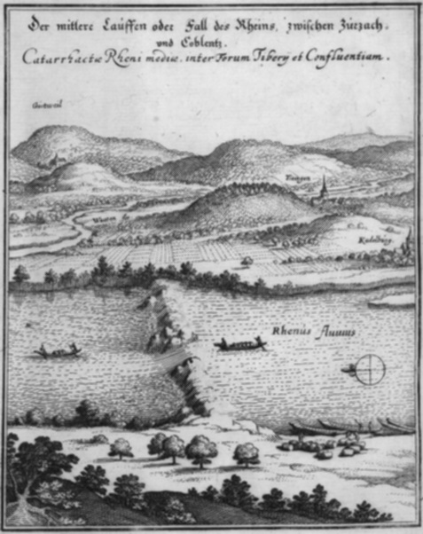 Rheinfall Mittlerer Lauffen by Merian 1654