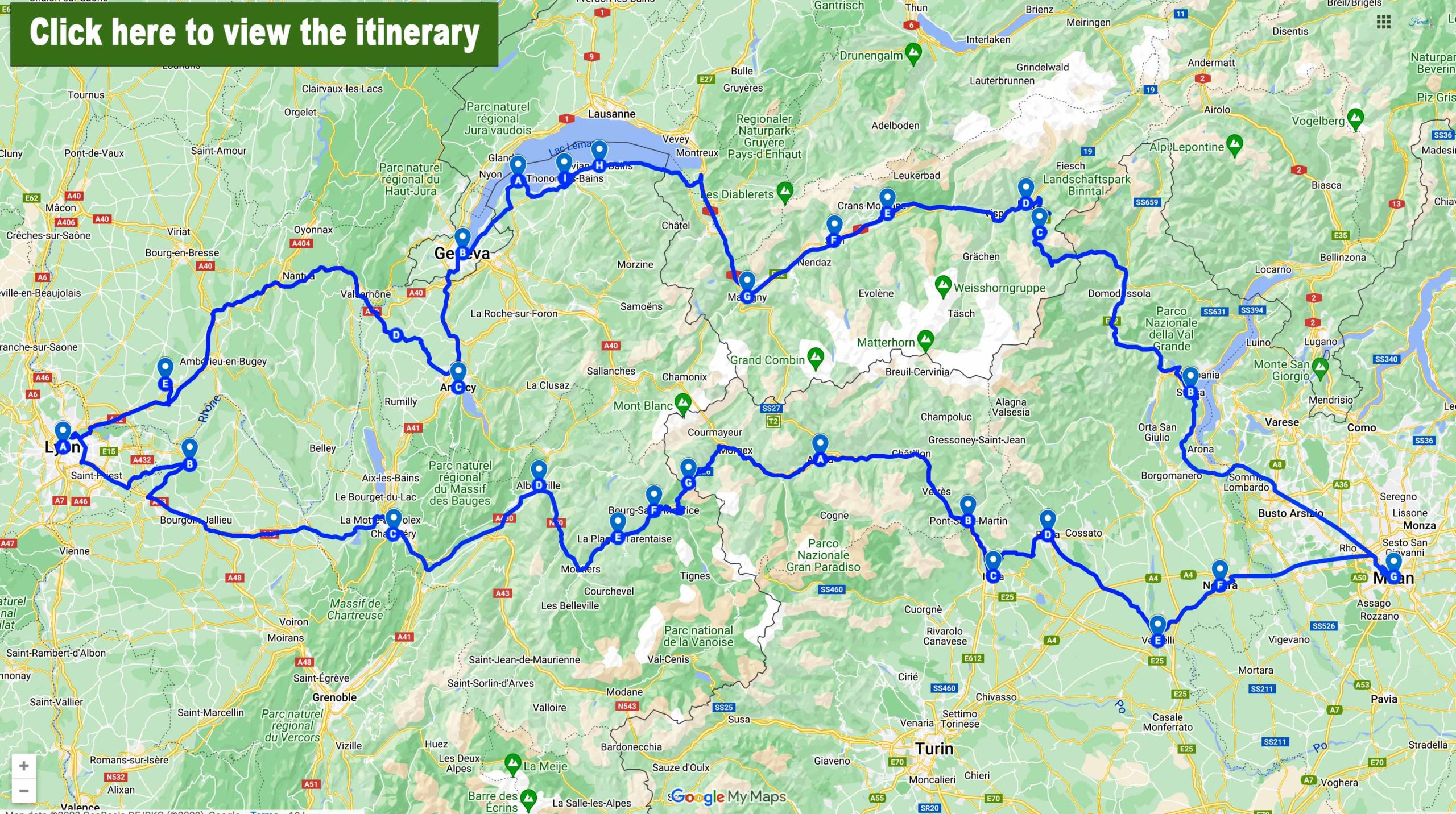 Milan to Lyon Itinerary