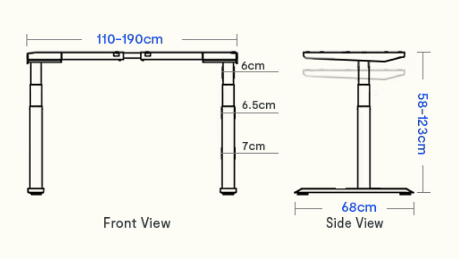 FlexiSpot Height-Adjustable Desk E7-Pro Dimensions