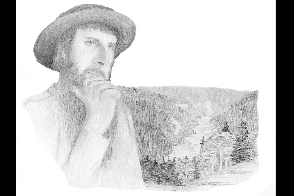 Jakob Ammann above the valley where his house stood near La Petite Lièpvre, Alsace
