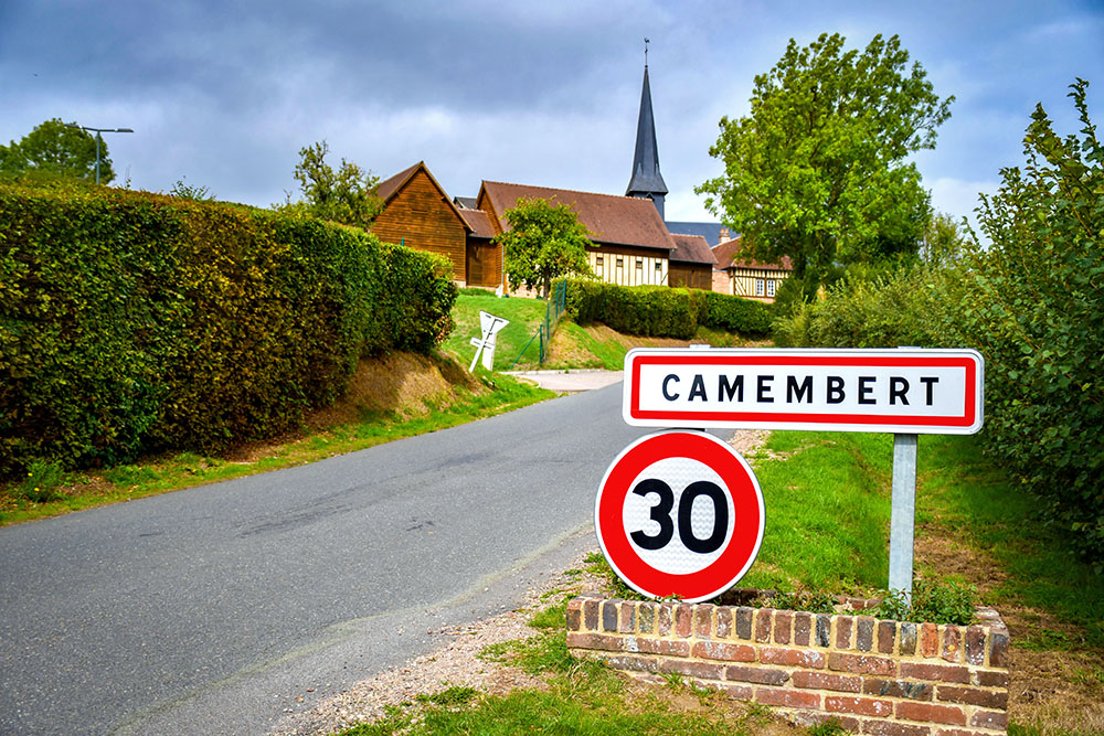 Arriving in the village of Camembert by car