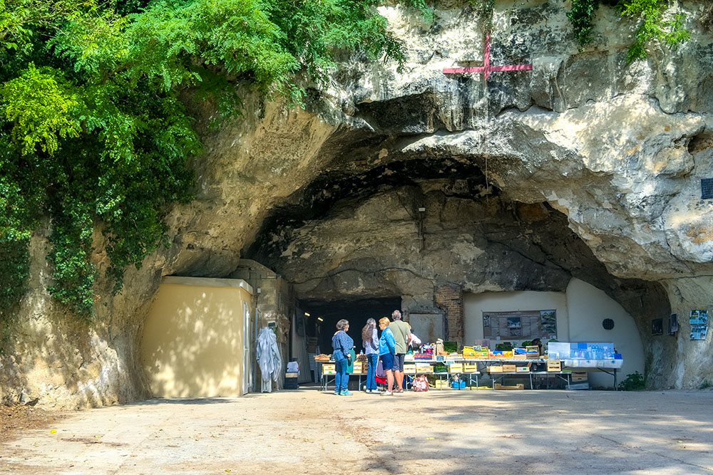 Tne entrance to the quarry of Orbec, now housing La Champignonnière