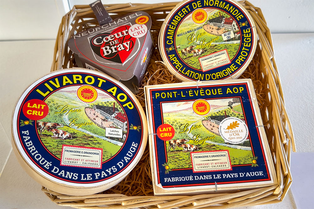 The four AOP (PDO) cheeses of Normandy: Camembert, Livarot, Pont-l'Évêque and Neufchâtel