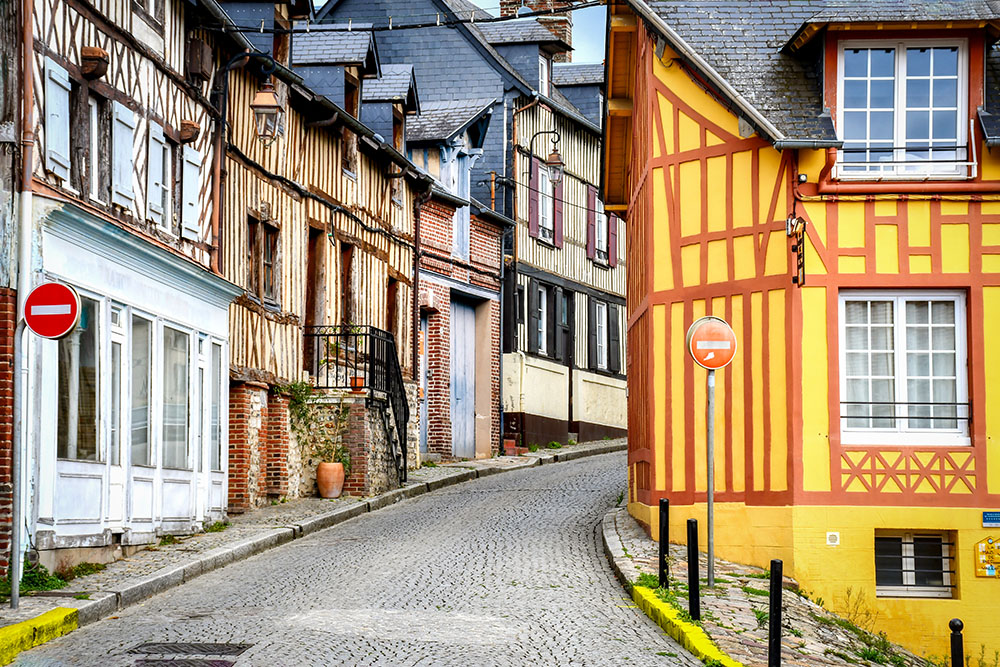Half-timbered houses in Rue Bucaille in Honfleur