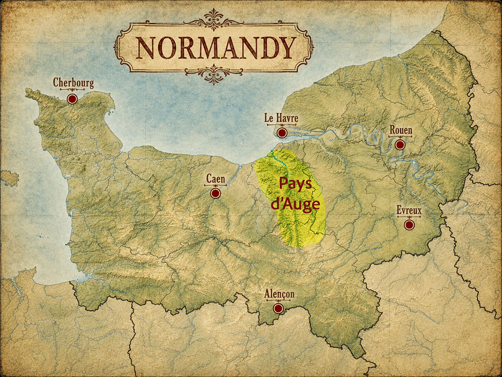 Map of the Pays d'Auge in Normandy