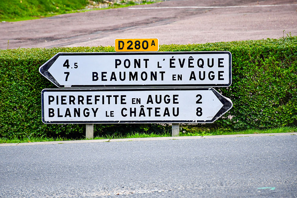 Road signs in the Pays d'Auge