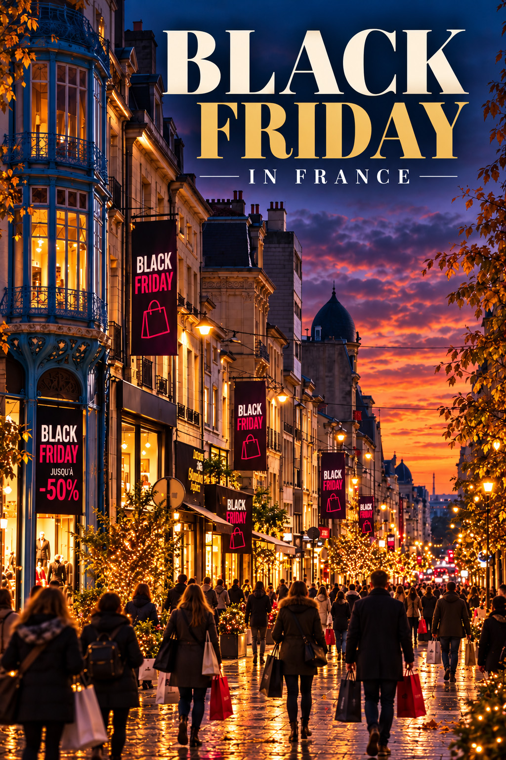 Black Friday in Nancy at Dusk with Crowd Black Friday in France - Nancy at Dusk with Crowd